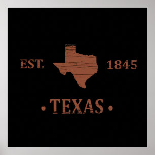 Affiche Carte du Texas, l'État de l'étoile solitaire