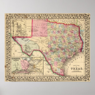 Affiche Carte du Texas par Mitchell