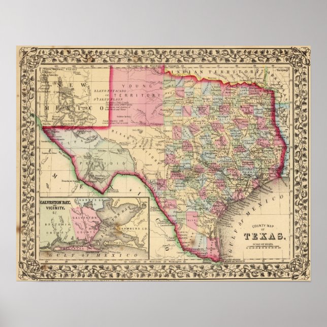 Affiche Carte du Texas par Mitchell (Devant)