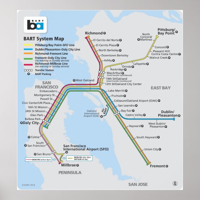 Affiche Carte du train BART (Devant)