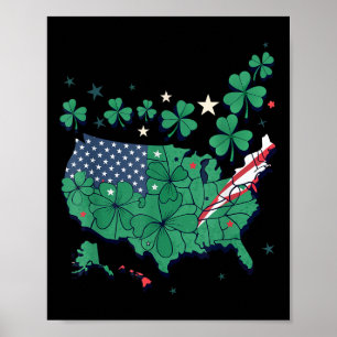 Affiche Carte du trèfle américain patriotique - Shamrock F