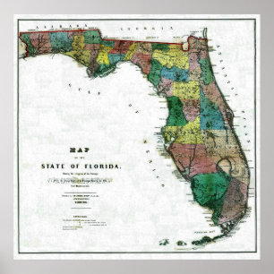 Affiche Carte du Vieux 1856 Floride