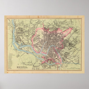 Affiche Carte du Vieux-Bristol (1872)