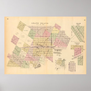 Affiche Carte du Vieux Grand Island NE (1885) Nebraska Vin