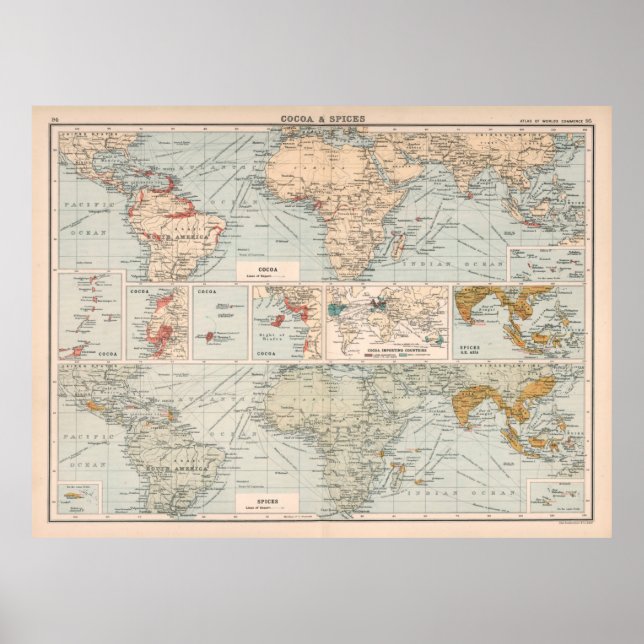 Affiche Carte du vieux monde du cacao et des épices (1907) (Devant)