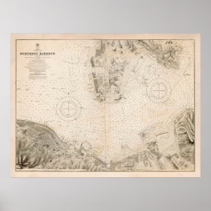 Affiche Carte du vieux port de Hong Kong (1912)