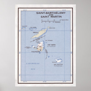 Affiche Carte du Vieux Saint Martin, Anguilla et St Barts