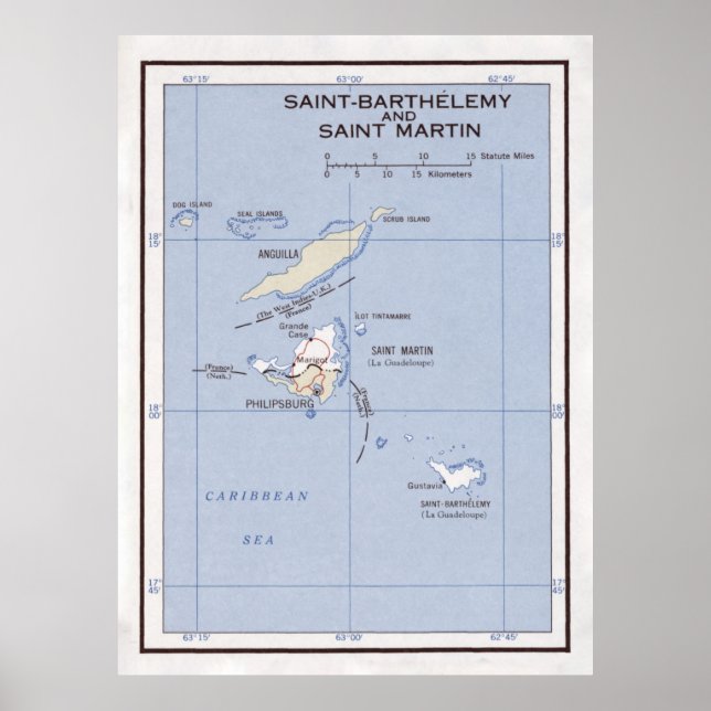 Affiche Carte du Vieux Saint Martin, Anguilla et St Barts  (Devant)