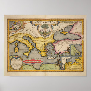 Affiche Carte du voyage des Argonautes