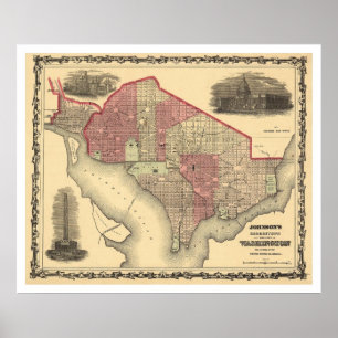 Affiche Carte du Washington DC et de Georgetown 1862