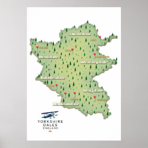 Affiche Carte du Yorkshire Dales Angleterre