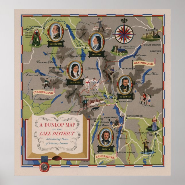 Affiche Carte Dunlop Lake District, Angleterre (Devant)