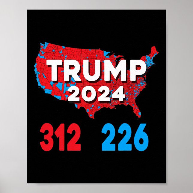 Affiche Carte électorale 2024 Trump 312 Élections rouges 2 (Devant)