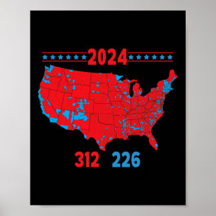 Affiche Carte électorale 2024 Trump 312 Red 2024 Election
