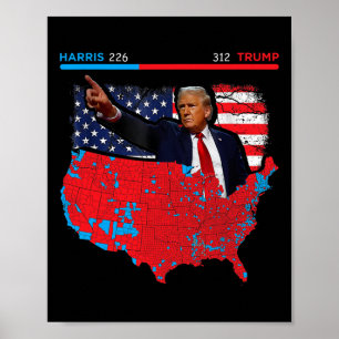 Affiche Carte électorale 2024 Trump 312 Red 2024 Election 