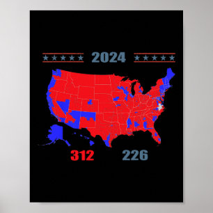 Affiche Carte électorale 2024 Trump 312 Red 2024 Election