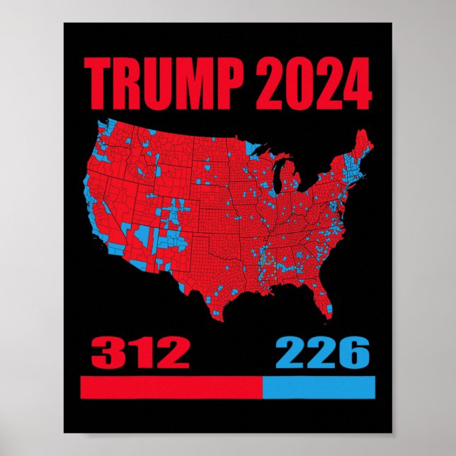 Affiche Carte électorale 2024 Trump 312 Red 2024 Election  (Devant)