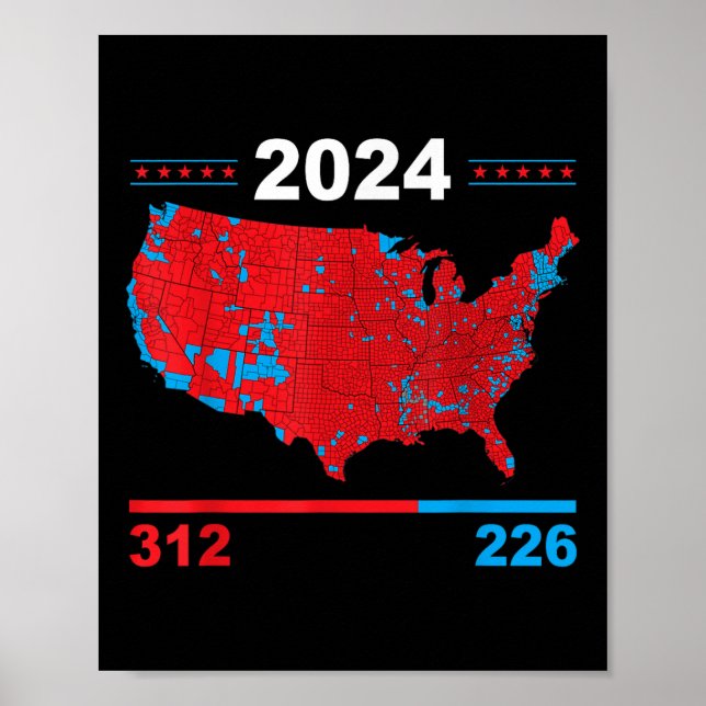 Affiche Carte électorale Trump 312 Red Résultats des élect (Devant)