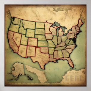 Affiche Carte élémentaire des États-Unis
