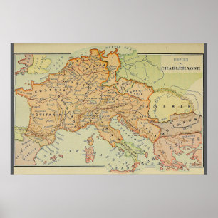 Affiche Carte Empire of Charlemagne (1886)