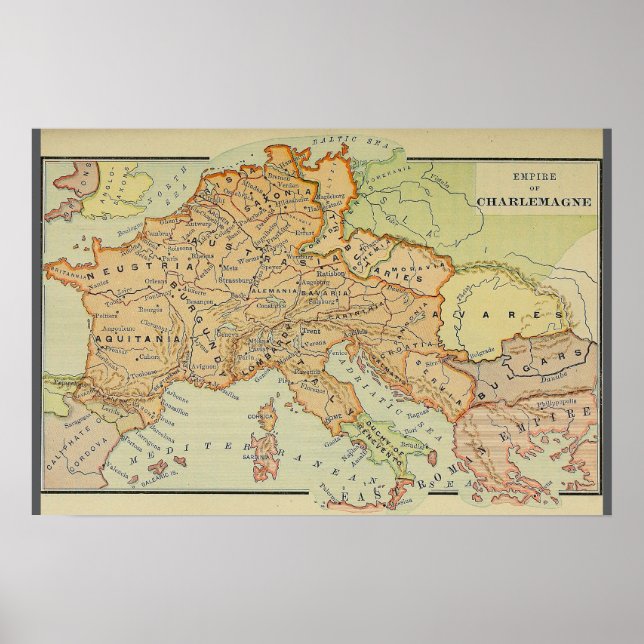 Affiche Carte Empire of Charlemagne (1886) (Devant)