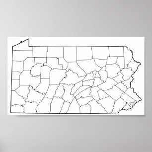 Affiche Carte en blanc des comtés de Pennsylvanie