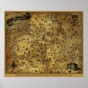 Affiche Carte énigmatique de trésor de Paris