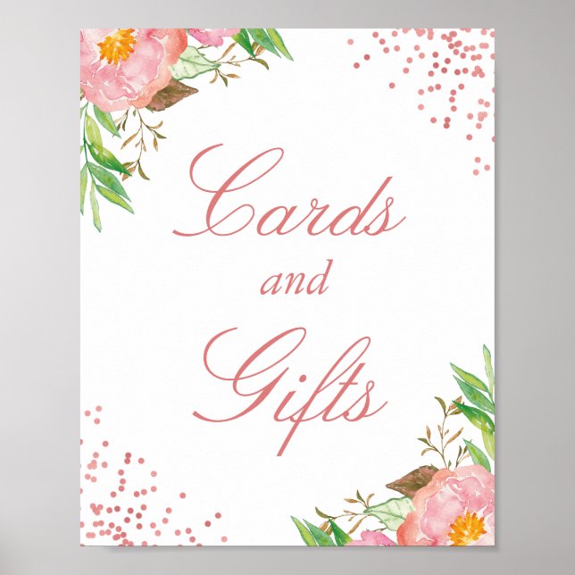 Affiche Carte et Cadeaux Chic Floral Rose Gold Confetti (Devant)