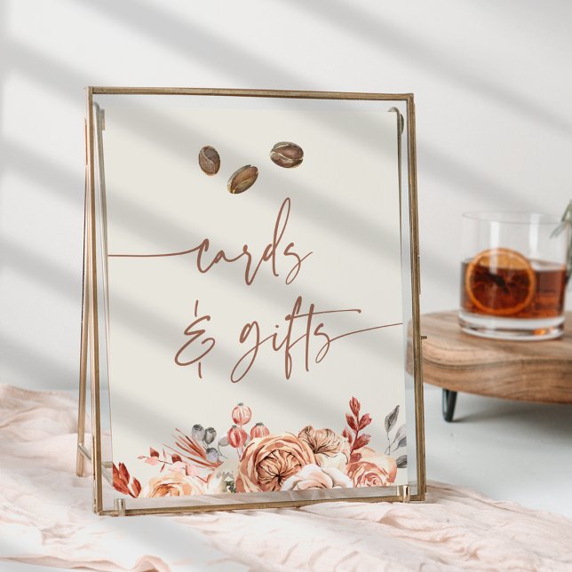 Affiche Carte et Cadeaux de Fiançailles Café Signe (Coffee bean cards & gifts sign)