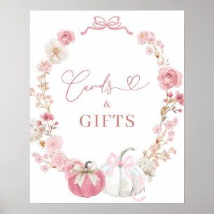 Affiche Carte et cadeaux de petit Citrouille blanc et rose