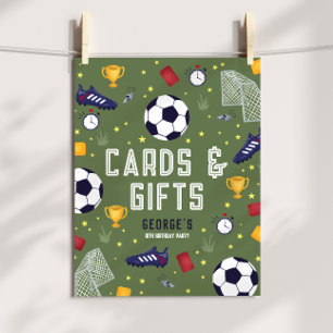 Affiche Carte et cadeaux garçon football anniversaire sign