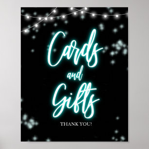 Affiche Carte et cadeaux néon sarcelle pour 16 ans Joyeux
