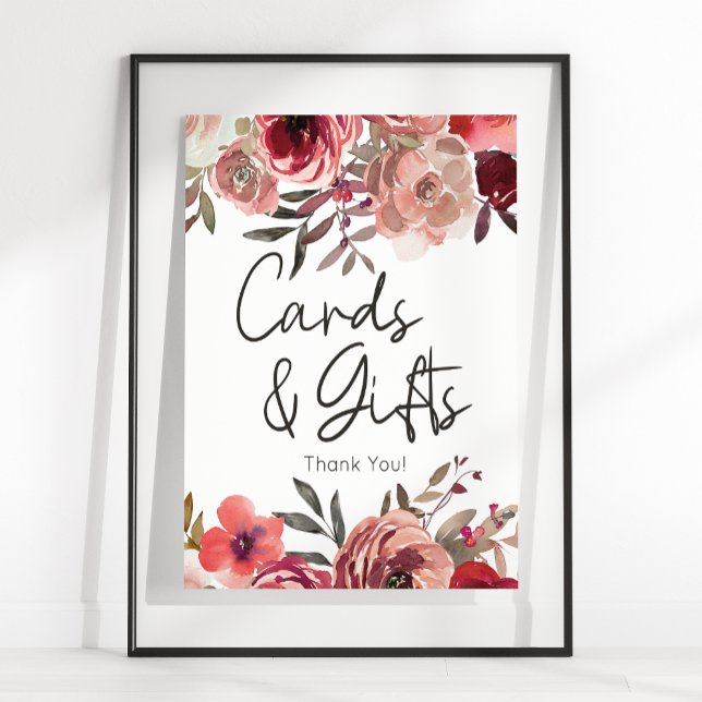 Affiche Carte et cadeaux Rose Floral Blush Rouge (Créateur téléchargé)