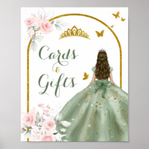 Affiche Carte et cadeaux Sage Green Gold Princess Quinceañ