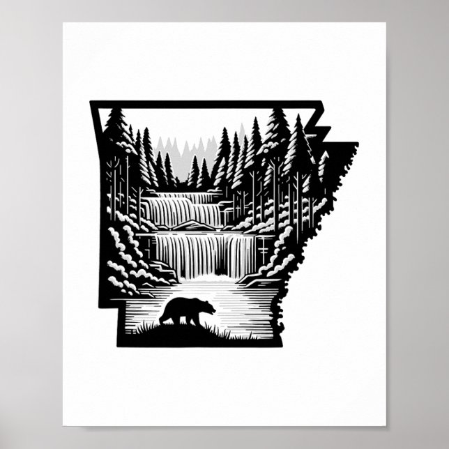 Affiche Carte et paysage de l'Arkansas (Devant)