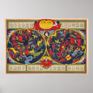 Affiche Carte étoile vintage - Constellations Graphique cé