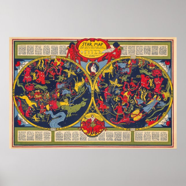 Affiche Carte étoile vintage - Constellations Graphique cé (Devant)