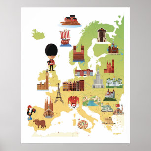 Affiche Carte européenne du dessin animé