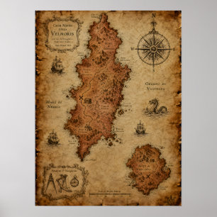 Affiche Carte Fantastique Antique — Île de Velmoris
