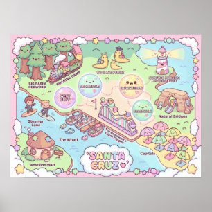 Affiche Carte fantastique de Santa Cruz – Art côtier mythi