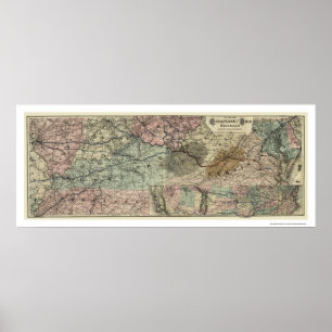 Affiche Carte ferroviaire de Chesapeake & Ohio 1873