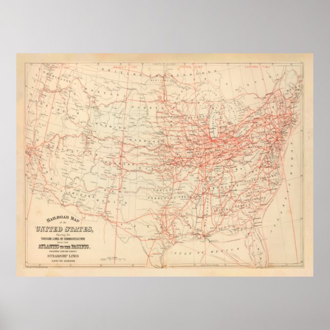 Affiche Carte ferroviaire des États-Unis (1884) (Devant)