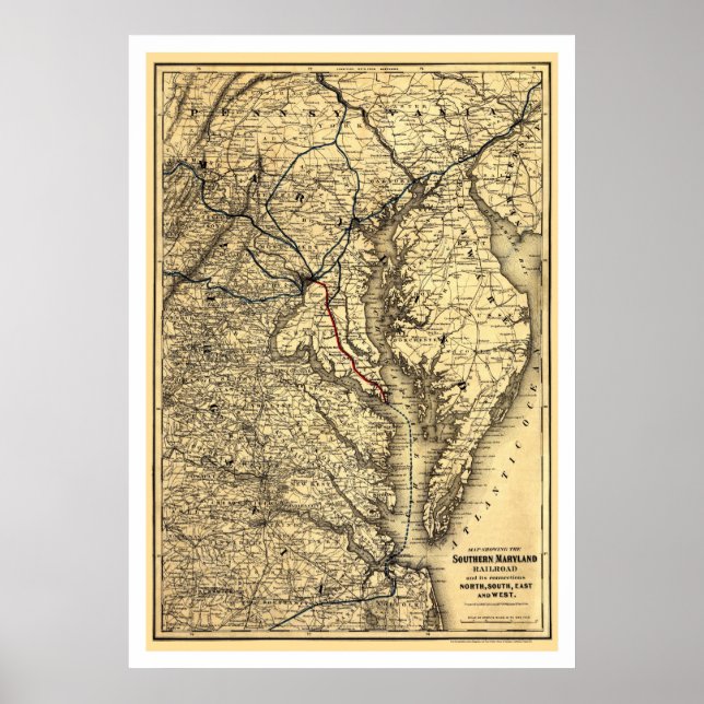 Affiche Carte ferroviaire du sud du Maryland 1881 (Devant)