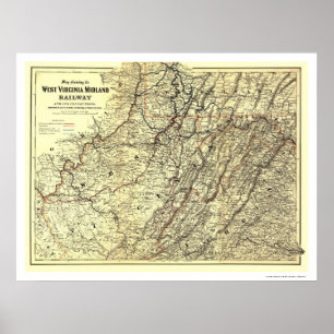 Affiche Carte ferroviaire West Virginia Midland 1883