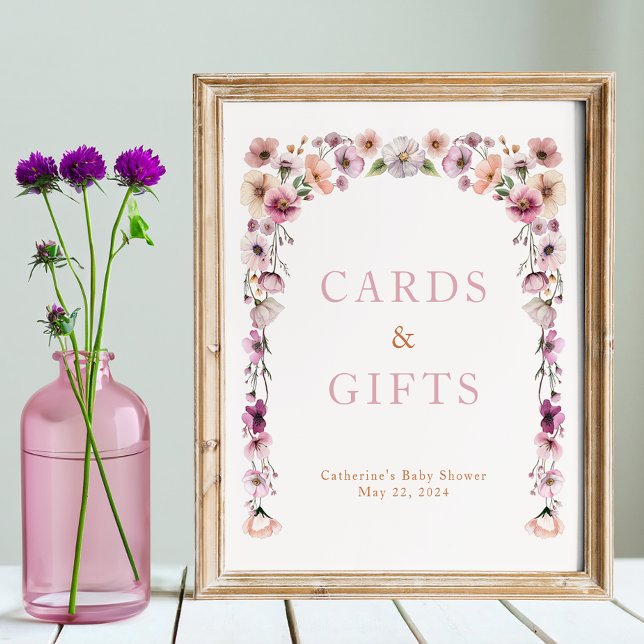 Affiche Carte Fleur sauvage et Cadeaux couleur Aquarelle S (Tabletop sign)