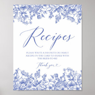 Affiche Carte Floral Bleu Recette Signe Laisser Votre Rece