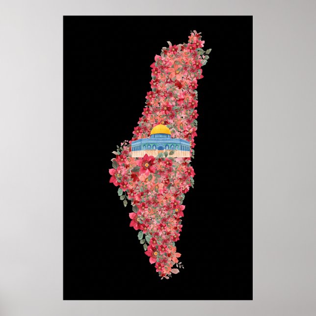 Affiche Carte Floral Palestine Dôme de Rock al quads Cadea (Devant)