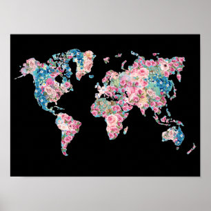 Affiche Carte Floral World