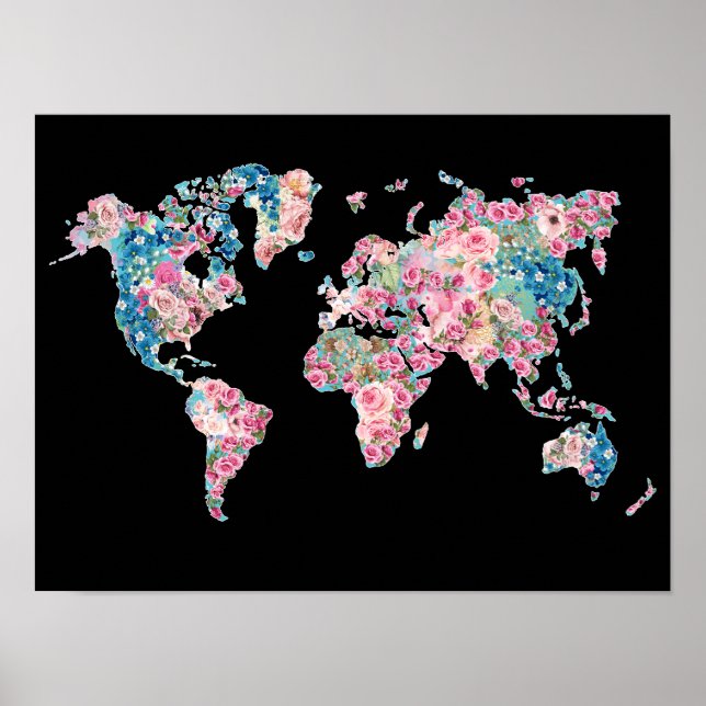 Affiche Carte Floral World (Devant)