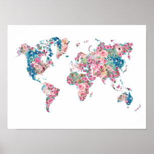 Affiche Carte Floral World
